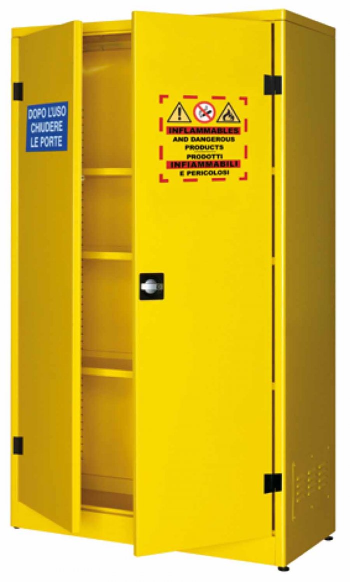 ARMADIO PER LIQUIDI INFIAMMABILI CON 2 ANTE CIECHE + 3 RIPIANI + 1 VASCA DI FONDO (LT.27) (1326)