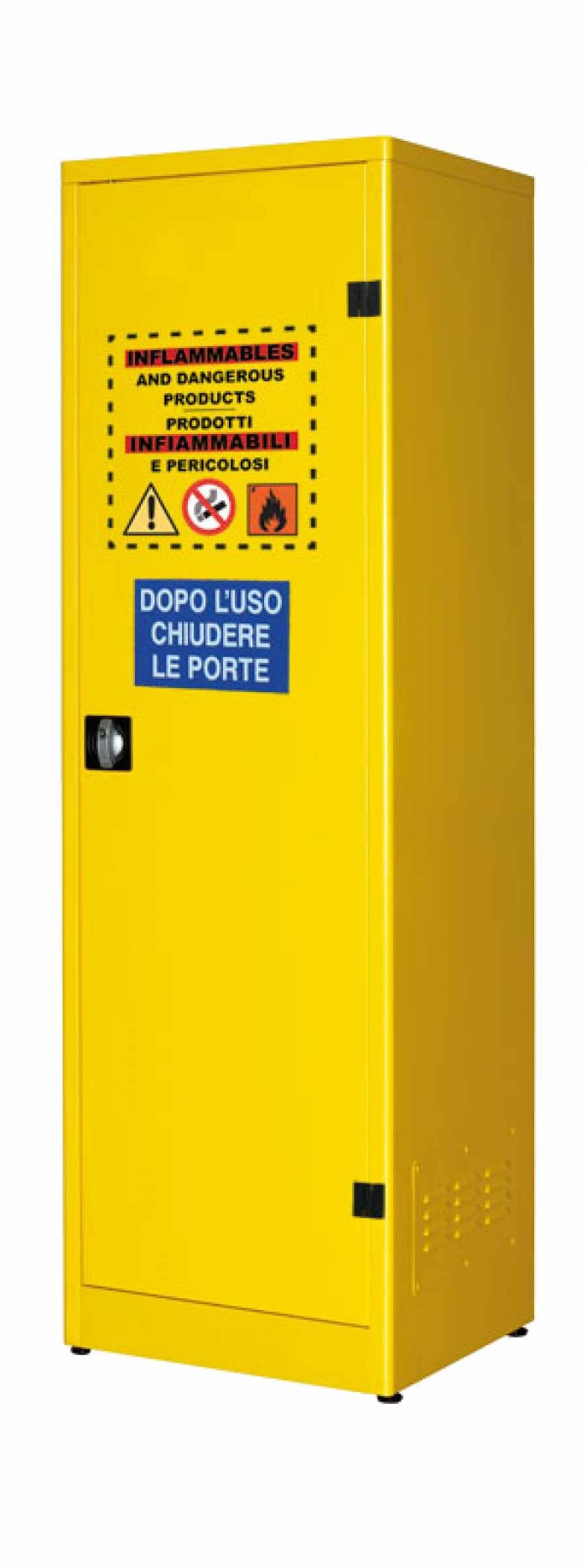 ARMADIO PER LIQUIDI INFIAMMABILI CON 1 ANTA CIECA + 3 RIPIANI + 1 VASCA DI FONDO (LT.14) (1328)