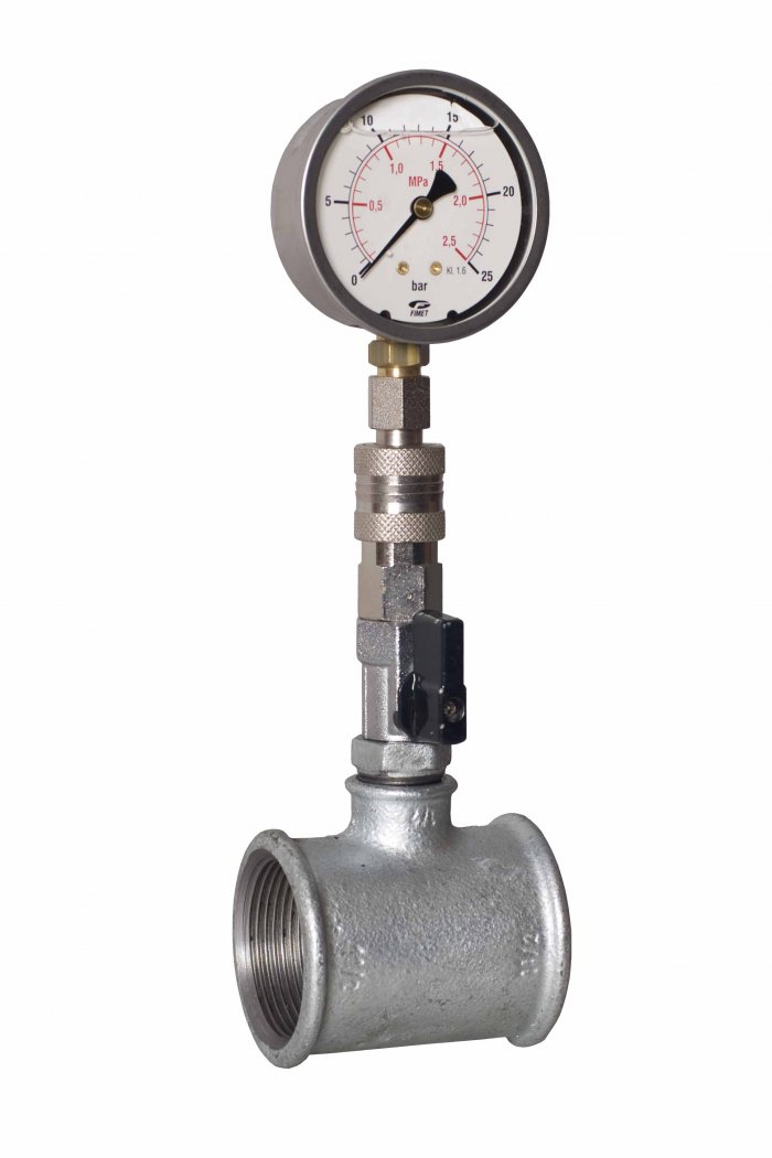 MANOMETRO COMPLETO DI RACCORDO IN GHISA 1''1/2 GAS PER CONTROLLO PRESSIONE RESIDUA RETI IDRANTI UNI 10779 (1383)