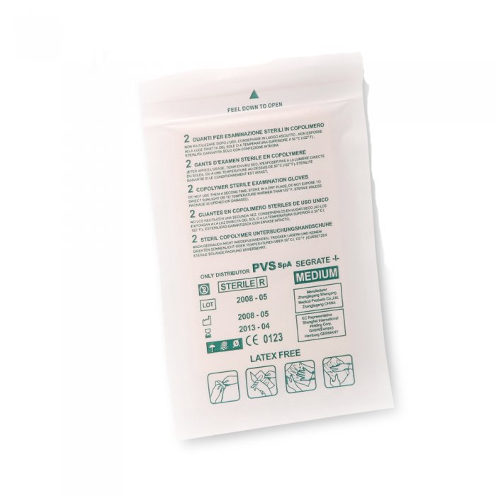 BUSTA DA 2 GUANTI STERILI IN COPOLIMERO MEDIUM LATEX FREE  (GUA168)