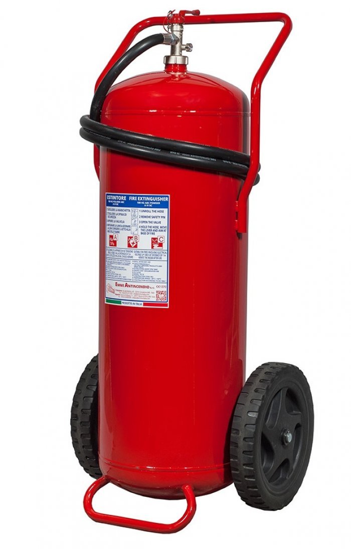 100 kg Powder Wheeled Fire Extinguisher - A IV B C - MED 2014/90/EU Code 16118-52