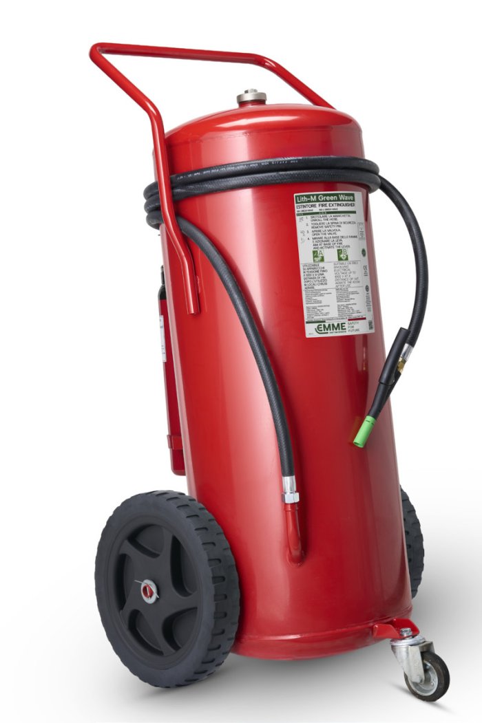 Estintore Carrellato da 150 Litri a Schiuma Green Wave Lith-M idoneo per Batterie al Litio in Acciaio Inox – Pressione ausiliaria - GW150A – Classe A IV B
