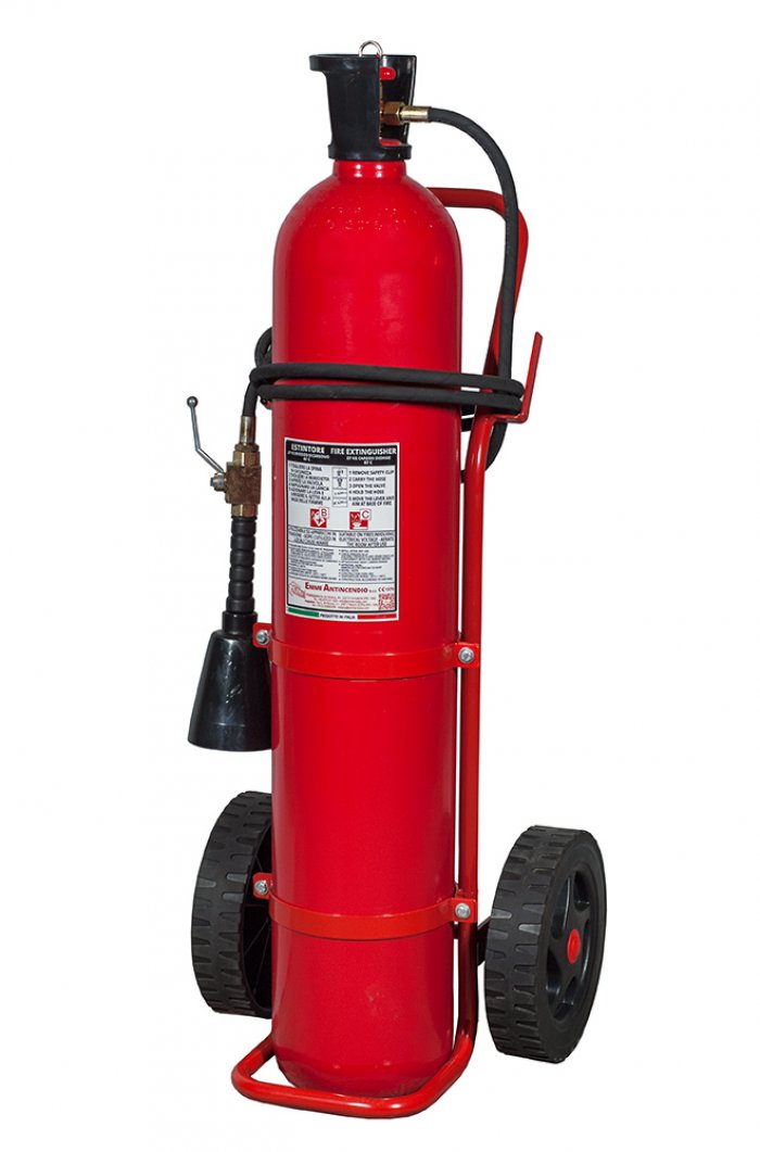 30 kg Co2 Wheeled Fire Extinguisher UNI EN 1866-1 - PED Model 17304 - MED Model 14304