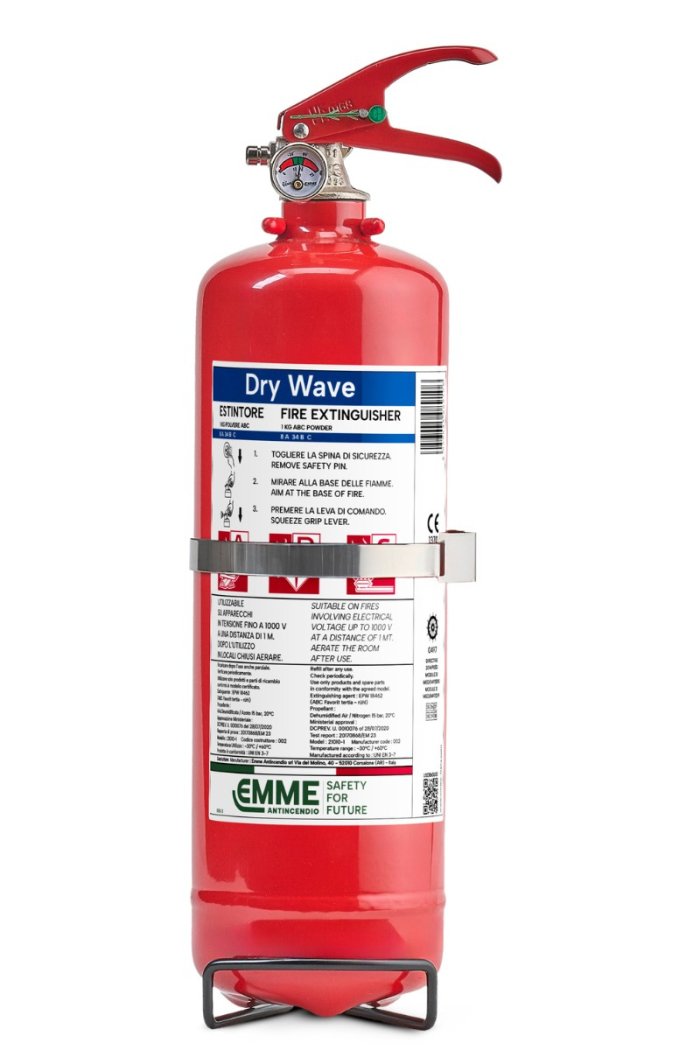 Estintore EN 3/7 polvere ABC  kg 1 - 8A 34B C - 21010-1 - PED 2014/68/UE - MED 2014/90/UE
