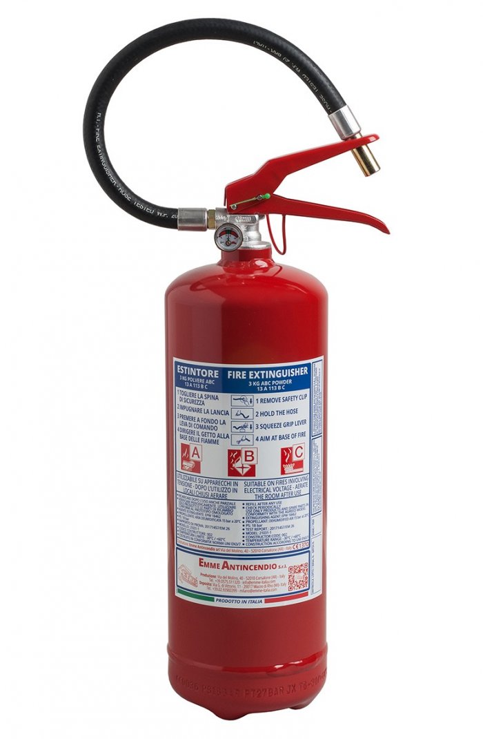 Powder Fire Extinguisher -UNI EN 3-7 - Kg 3 - Fire Rating 13 A 113 B C - 21031-1