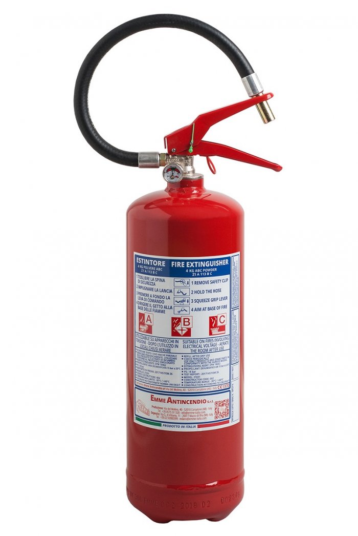 4 Kg Powder Fire Extinguisher UNI EN 3-7 - Kg 4 - Fire Rating 21A 183B C - 21042