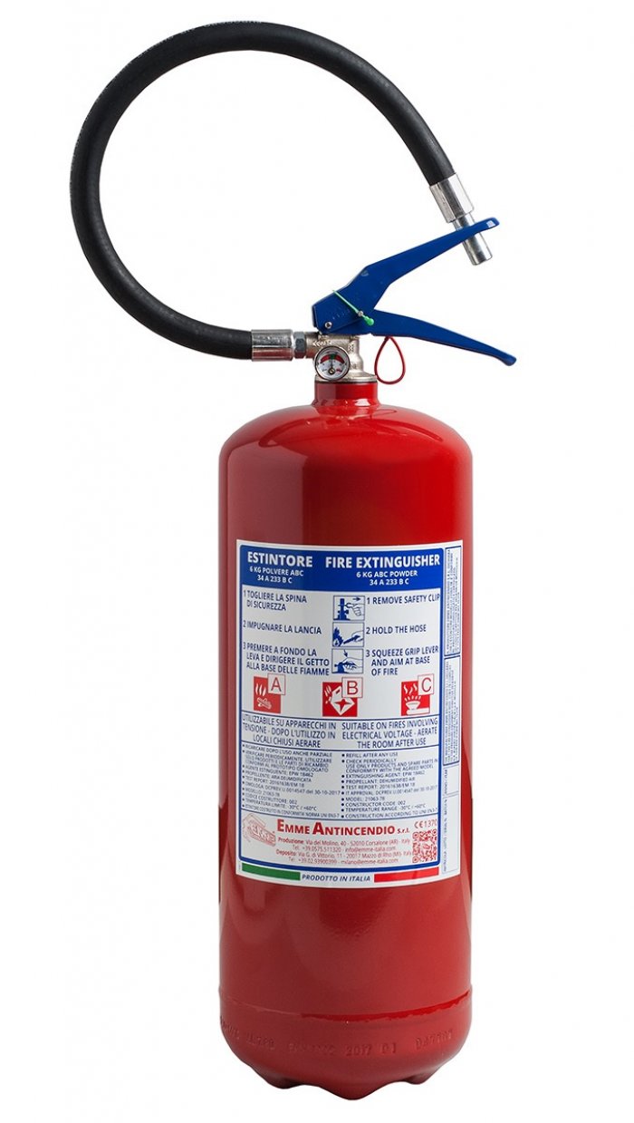 6 kg Dry Powder Fire Extinguisher - 34 A 233 B C - EN 3-7 - Code 21063-16
