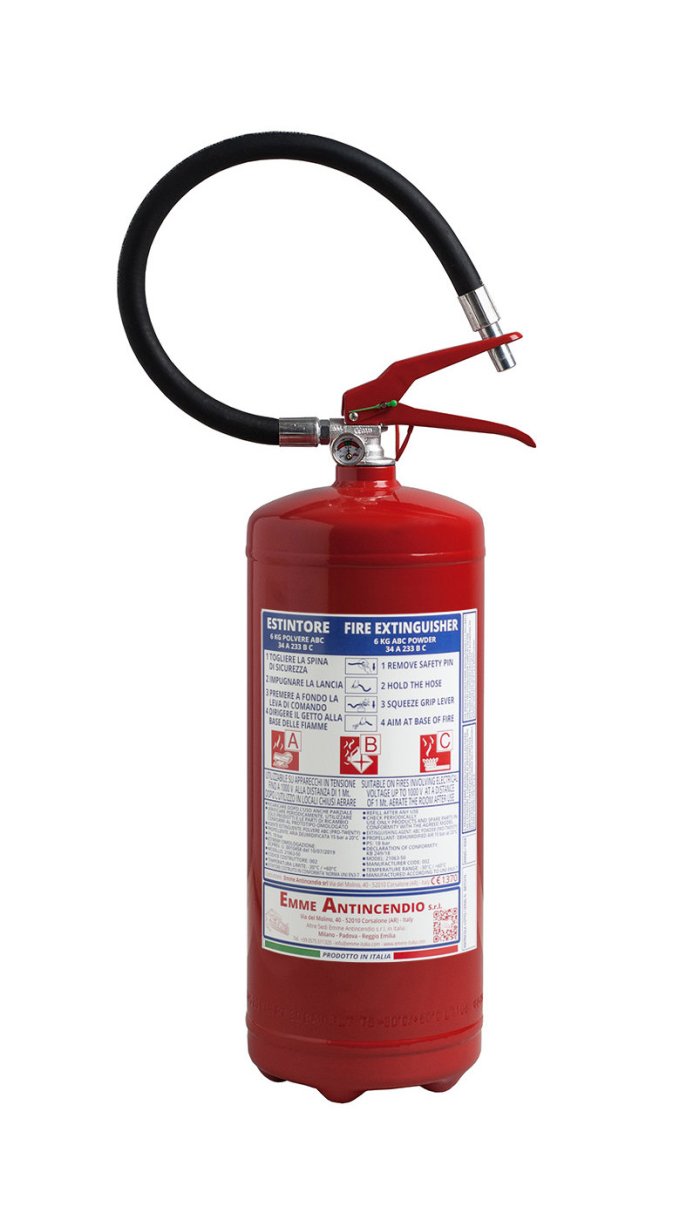 6 Kg powder fire extinguisher - Model 21063-51 - 34A 233BC - UNI EN 3-7
