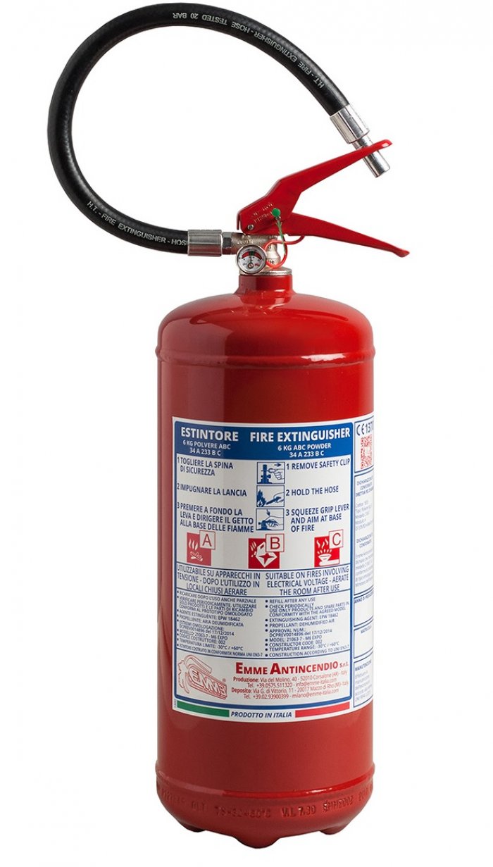 6 Kg Dry Powder Fire Extinguisher - 34 A 233 B C - EN 3-7 - Code 21063-77