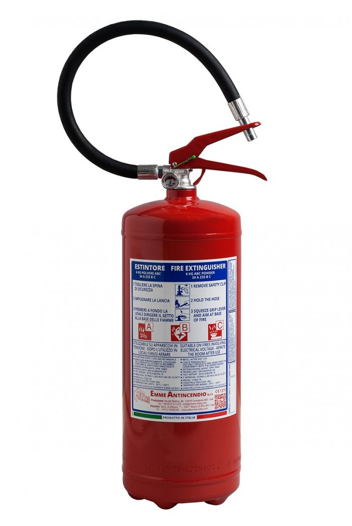 6 Kg Dry Powder Fire Extinguisher - 34 A 233 B C - EN 3-7 Code 21063-79