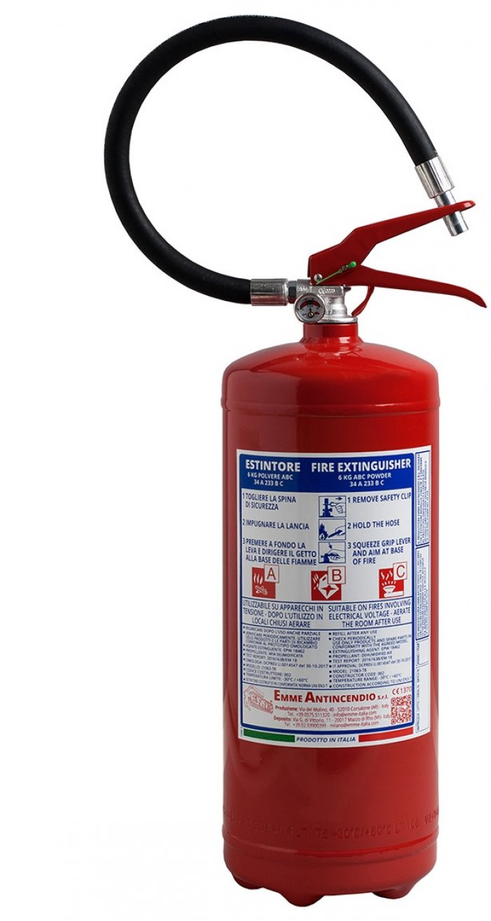 6 Kg Dry Powder Fire Extinguisher - 34 A 233 B C - EN 3-7 Code 21063-79