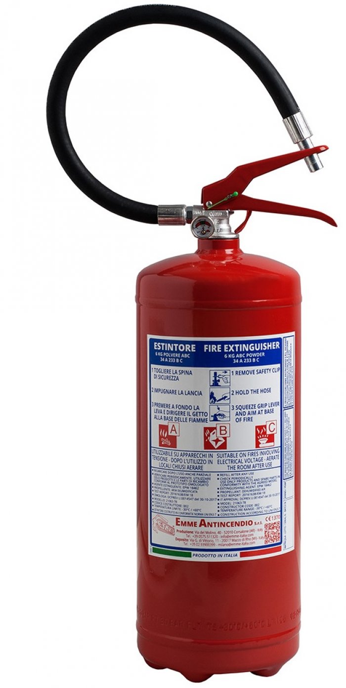6 Kg Dry Powder Fire Extinguisher - 34 A 233 B C - EN 3-7 Code 21063-79