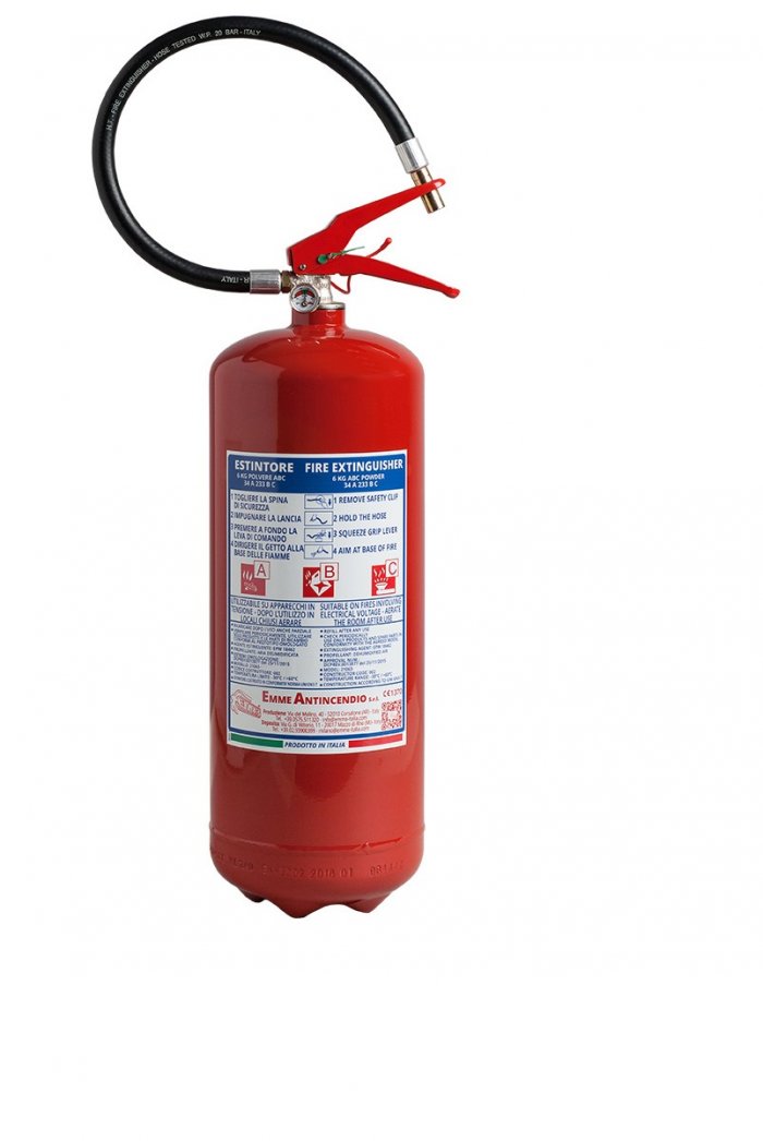 6 Kg Powder Fire Extinguisher UNI EN 3-7 - Kg 6 - 21063 - Fire Rating 34A 233B C - 0004