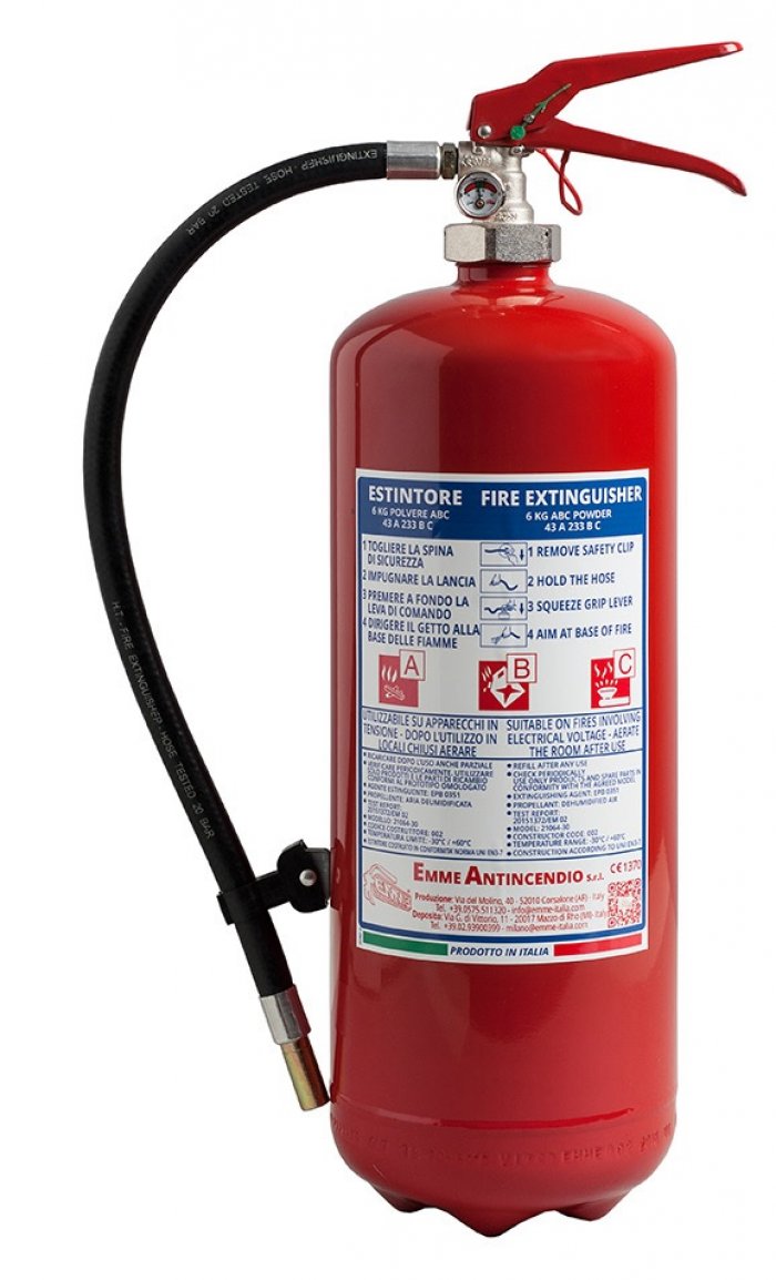 Estintore 6 Kg Polvere - 43A 233B C- Modello 21064-30 - PED 2014/68/EU