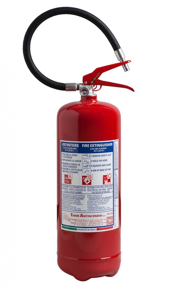 6 Kg Powder Fire Extinguisher UNI EN 3-7 Cod.21064-3  Rating 43 A 233 B C