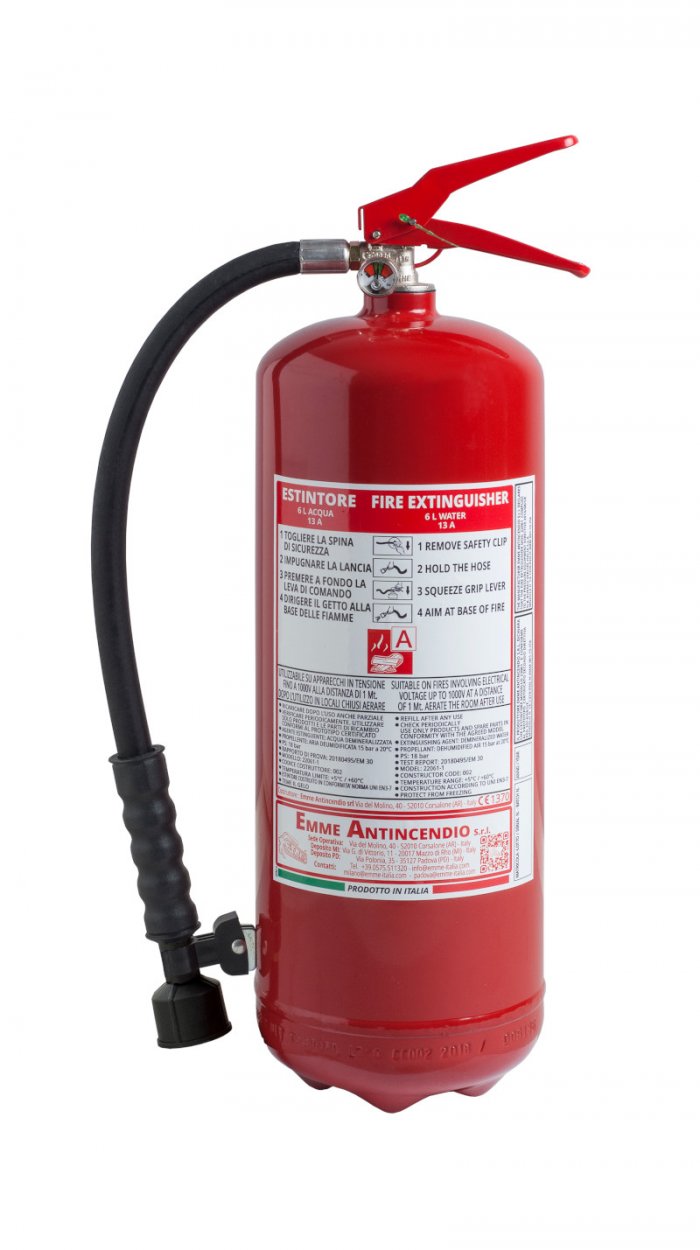 6 L. Water Fire Extinguisher- Code 22061-1E - 13A- UNI EN 3-7