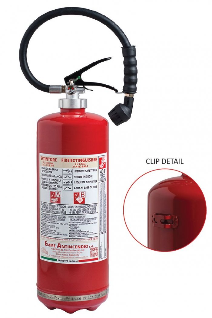 6 L. Water + Additive FIRE EXTINGUISHER - 21A 183B 40F - Model 22062-24 - CYLINDER Stainless steel AISI 304 - VALVE M. 58x2, lightweight aluminum alloy AA6061 body - PED - UNI EN 3-7 2014/68/EU