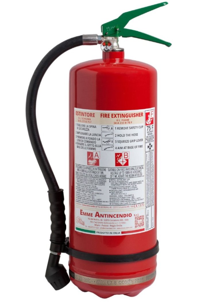 Estintore Litri 6 Schiuma - 34A 233B 75F - Dolomiti 6 - 22063-1 -  EN 3/7 - PED 2014/68/UE
