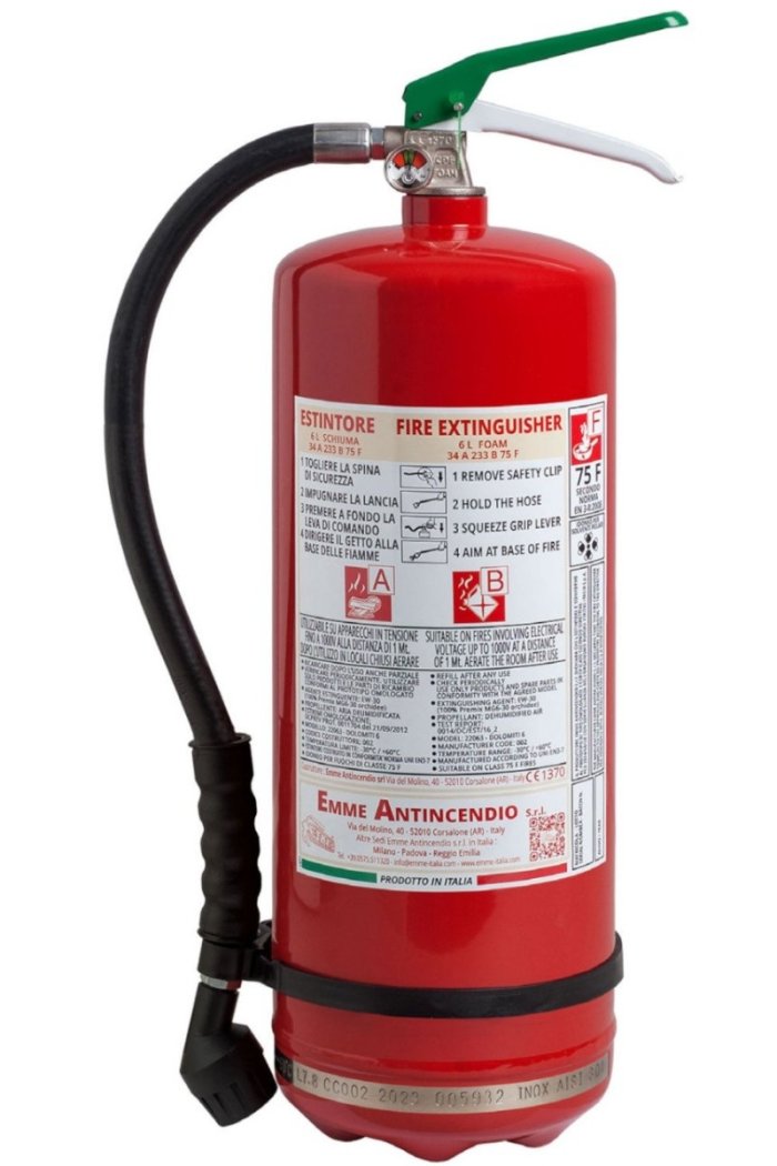 Estintore Litri 6 Schiuma - 34A 233B 75F - Codice 22063-31 - DOLOMITI 6 - EN 3/7