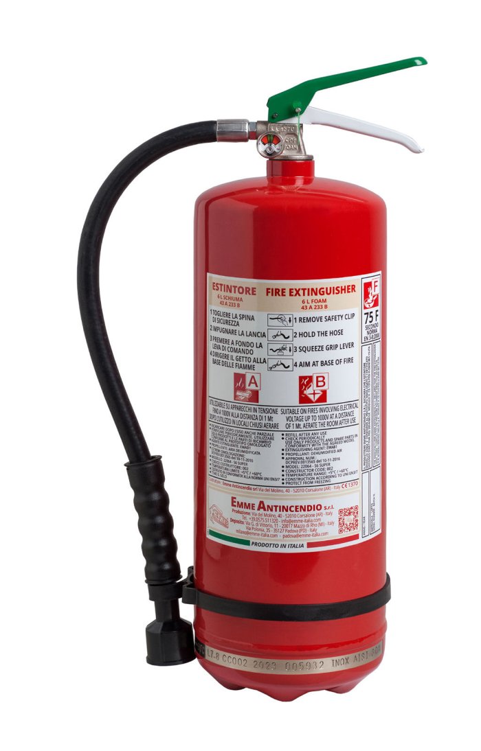6 L. Foam Fire Extinguisher- 43A 233B- UNI EN 3-7 Code 22064-1