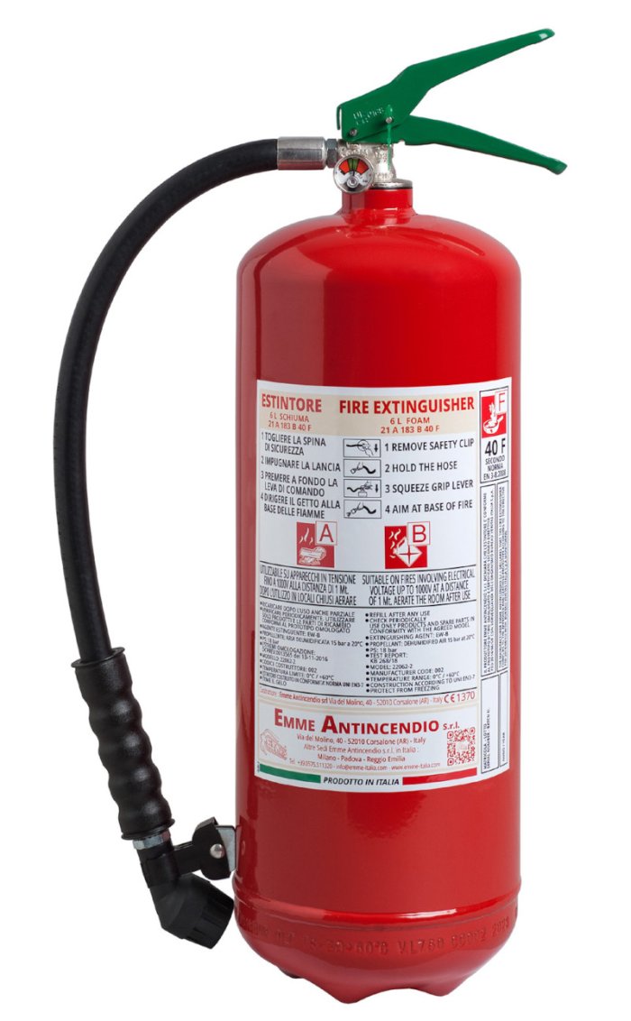6L Foam Fire Extinguisher EN 3-7- 27 A 233 B 40 F - Code 22066-2