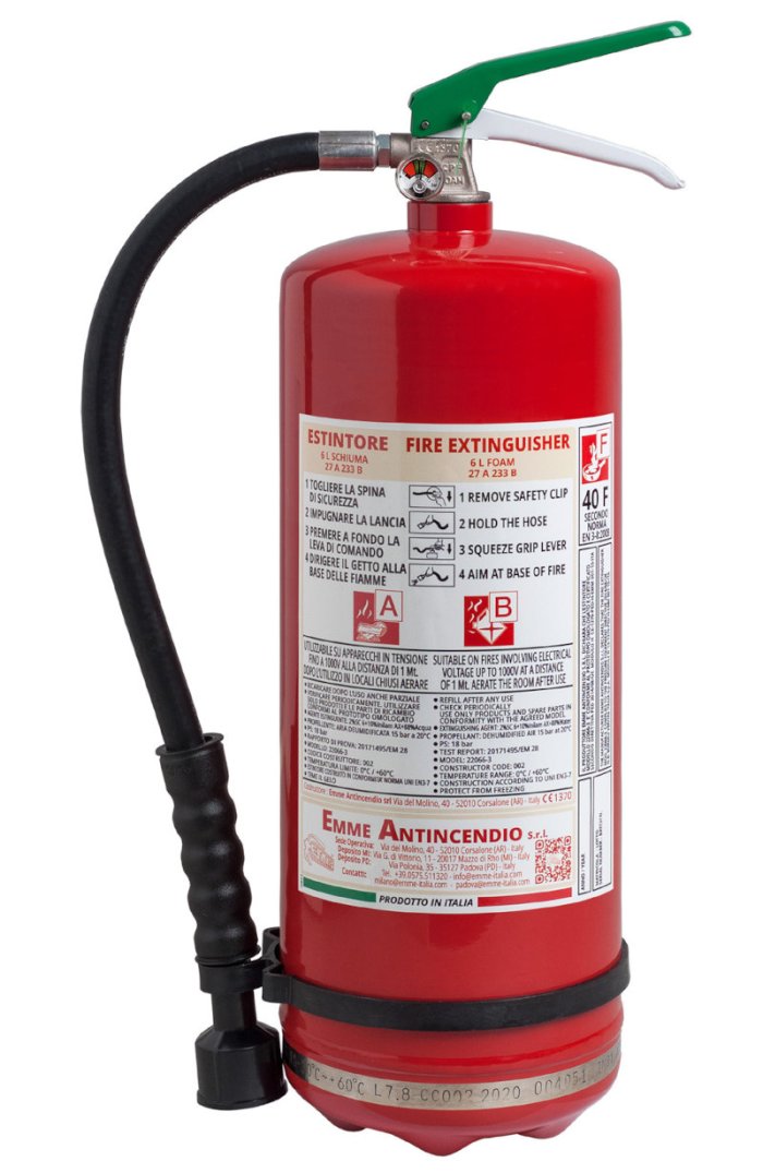 6 L Foam Portable Fire Extinguisher - PED 2014/68/EU - MED 2014/90/EU - Model: 22066-3