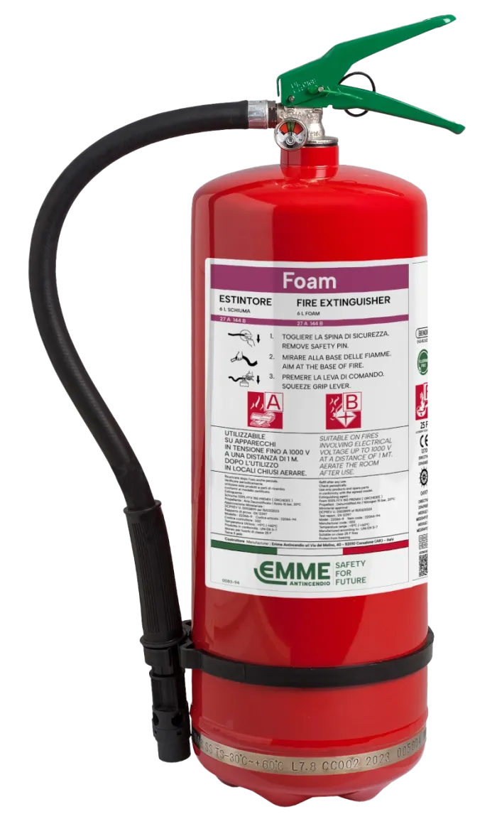 Estintore a Schiuma Senza Fluoro da 6 Litri con Involucro in Acciaio Inox - Modello 22066-94 "Fluorine Free"