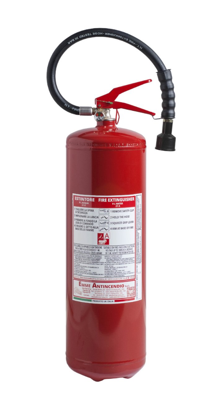 9 L. Water Fire Extinguisher - Code 22092-1 - 21A - UNI EN 3-7