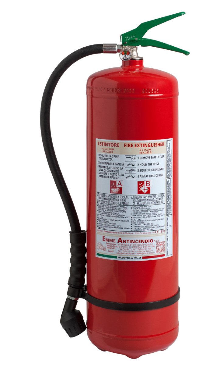 9 L Foam Fire Extinguisher  - 43A 233B - 40F - EN 3-7 Code 22094-3
