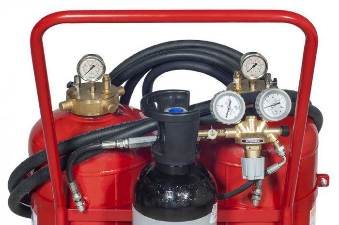 TWIN AGENT WHEELED DEVICE 50 Kg Powder - 50 L Foam - Codice 30509