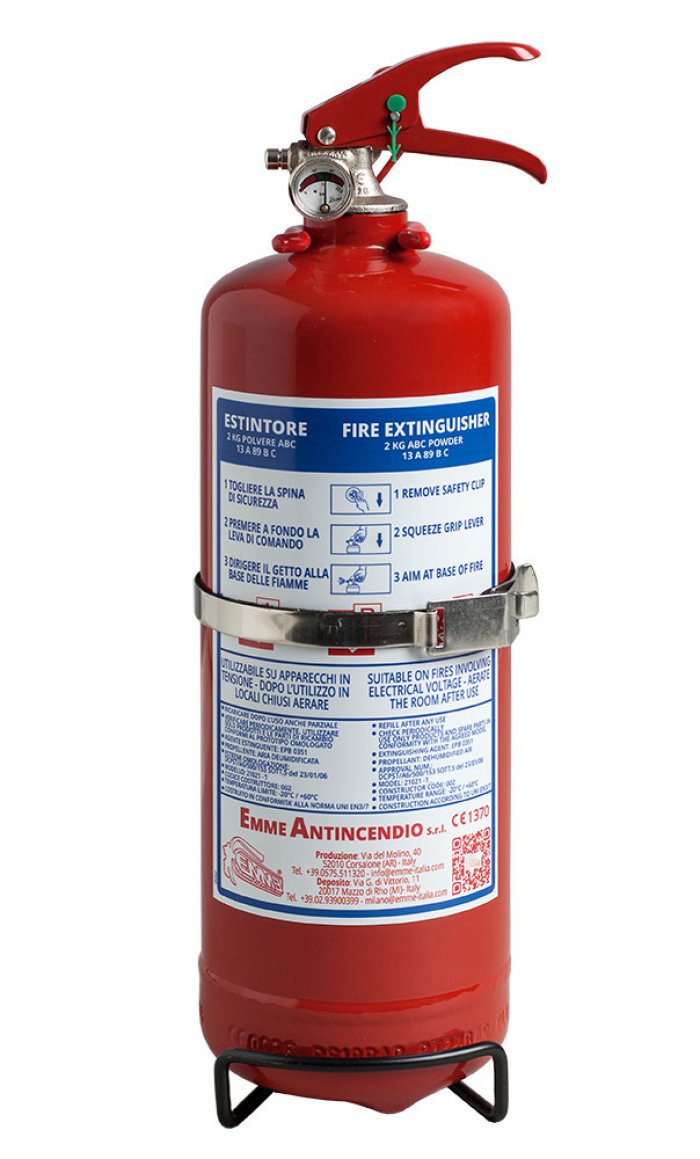 2 Kg Powder Fire Extinguisher UNI EN 3-7 - Kg 2 - Fire Rating 13 A 89 B C - 21021-1