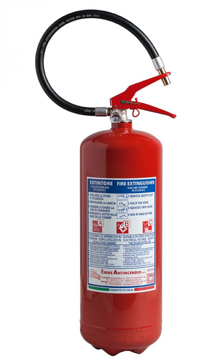 Powder Fire Extinguisher 21065 - UNI EN 3-7 - Kg 6 - Fire Rating 55 A 233 B C