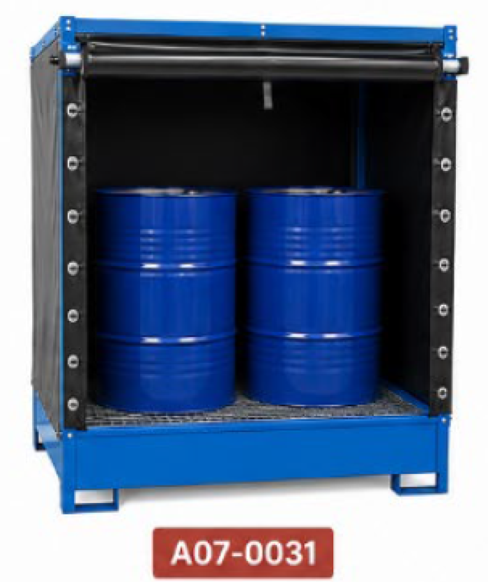VASCHE IN ACCIAIO VERNICIATO CON COPERTURA PVC per stoccaggio di 2 fusti