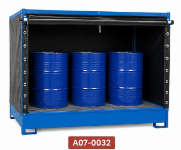 VASCHE IN ACCIAIO VERNICIATO CON COPERTURA PVC per stoccaggio di 3 fusti