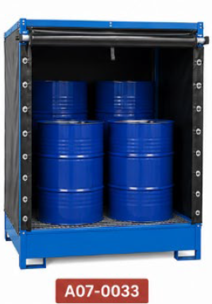 VASCHE IN ACCIAIO VERNICIATO CON COPERTURA PVC per stoccaggio di 4 fusti