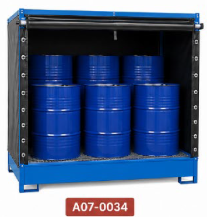 VASCHE IN ACCIAIO VERNICIATO CON COPERTURA PVC per stoccaggio di 6 fusti
