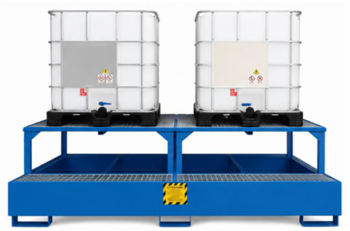 	VASCHE IN ACCIAIO VERNICIATO PER IBC CON RIALZO per stoccaggio di 2 cisternette da 1000 litri