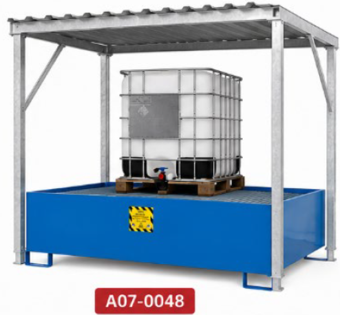 	VASCA PER IBC CON TETTOIA ZINCATA per stoccaggio di 1 cisternetta da 1000 litri