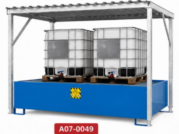 VASCHE PER IBC CON TETTOIA ZINCATA per stoccaggio di 2 cisternette da 1000 litri