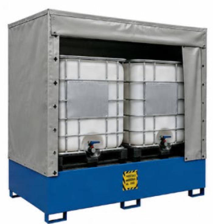 VASCHE IN ACCIAIO VERNICIATO CON COPERTURA PVC per 2 IBC da 1000 litri