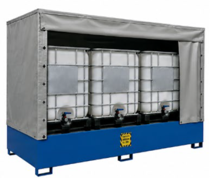 	VASCHE IN ACCIAIO VERNICIATO CON COPERTURA PVC per 3 IBC da 1000 litri