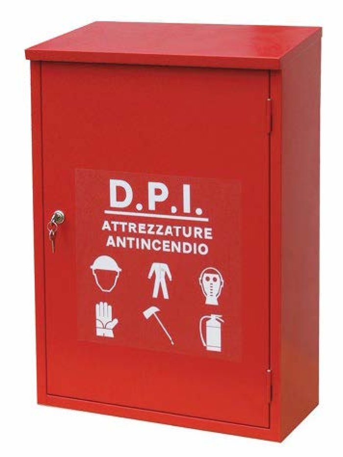 ARMADIO PER D.P.I. METALLICO ROSSO monoblocco con tettuccio inclinato