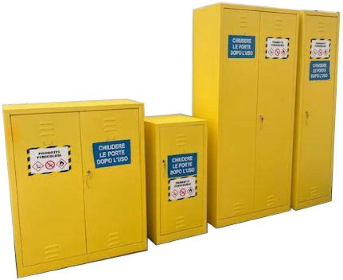 Armadio di sicurezza monoblocco per stoccaggio liquidi e sostanze pericolose. 