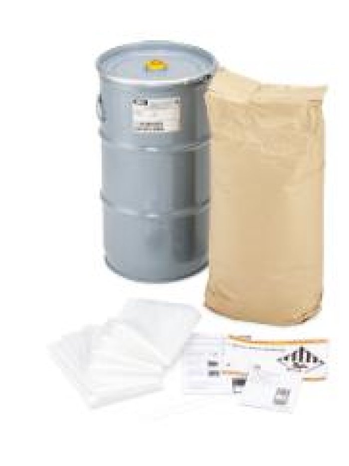 FUSTO ADR DA 60 Lt PER BATTERIE AL LITIO con coperchio dotato di anello di serraggio Contenitore in acciaio laccato con vermiculite e sacco inlay