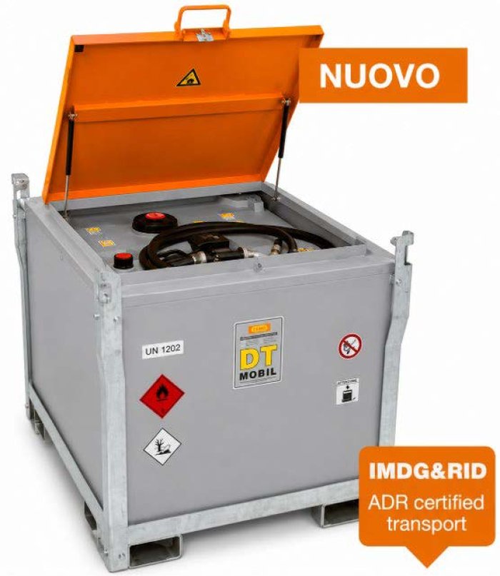 SERBATOIO PER TRASPORTO DIESEL OMOLOGATO ADR Acciaio / HDPE 980 Lt con elettropompa e pistola automatica