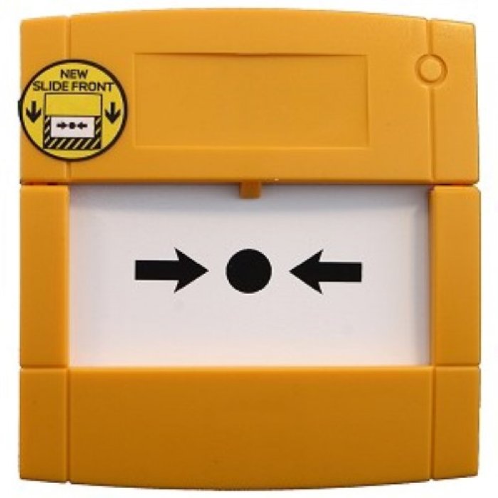 Pulsante a rottura vetro ip24d giallo con 1 scambio colore giallo