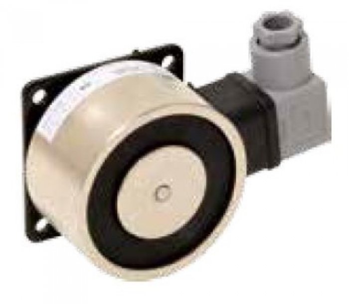 Elettromagnete di trattenuta a parete base in acciaio verniciato nero forza di trazione >55 kg per porte tagliafuoco o scorrevoli a contrappesi fornito senza contropiastra