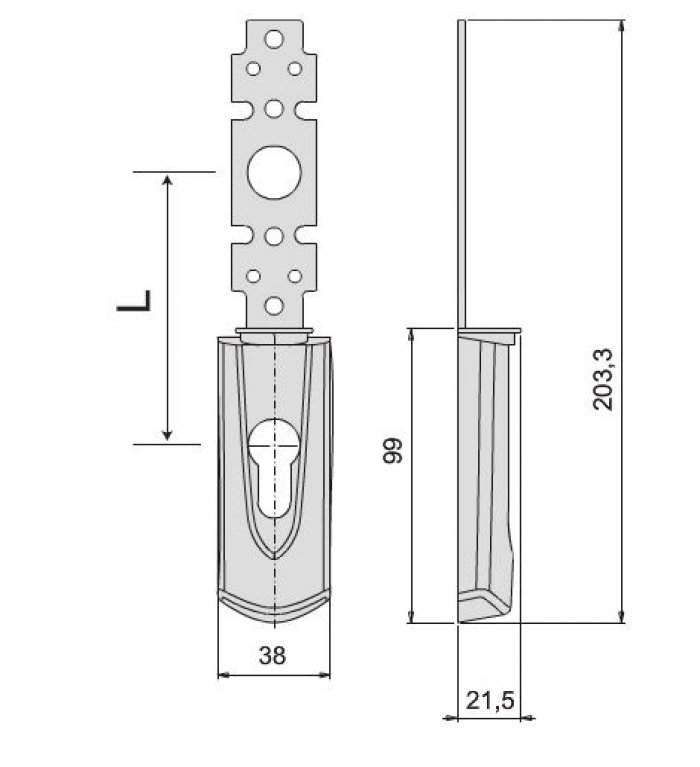 Placca esterna cieca di copertura per maniglioni antipanico con foro cilindro e lunghezza quadro-maniglia 85 mm