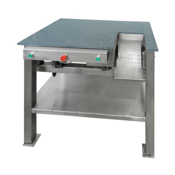 Banco con morsa cilindro pneumatica in acciaio INOX per svitare e serrare la valvola nei serbatoi di estintori portatile a polvere