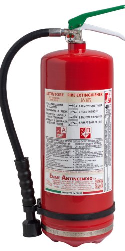 Estintore Litri 6 Schiuma - Modello 22066-3 - 27A 233B 40F - UNI EN 3-7 - Serbatoio in Acciaio Inox